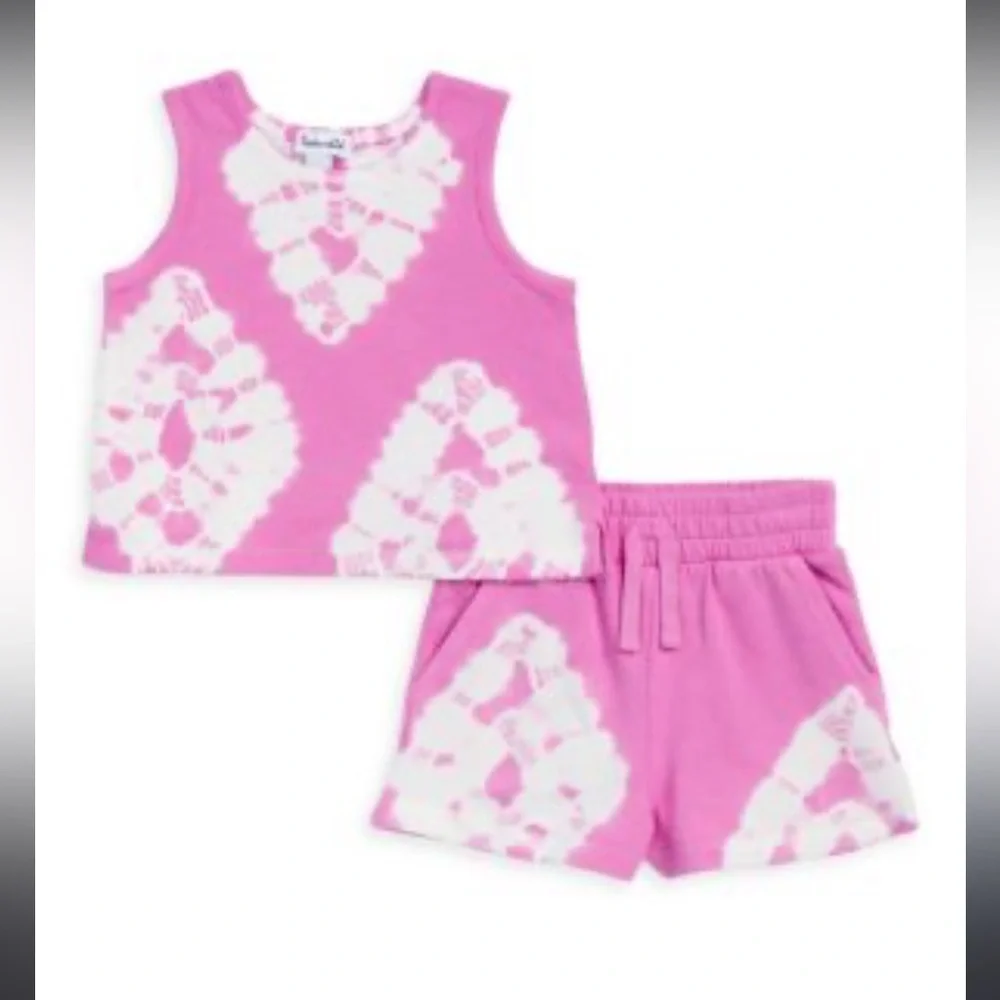 Girls Pink Tie-Dye Tank & Shorts Matching Set